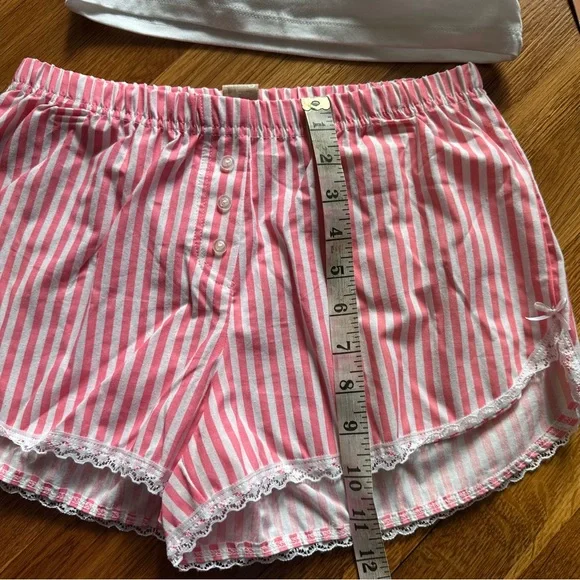 Messy Bun Women's Size Small White Cat Top & Pink Striped Shorts Pajama Set NWT - Picture 8 of 12